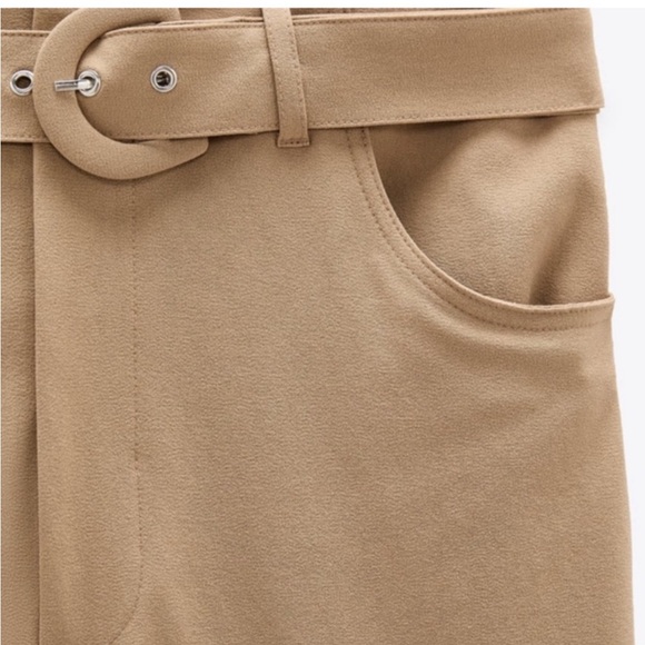 Zara Wide Leg Belted Pant Taupe Brown Size M - Picture 8 of 8